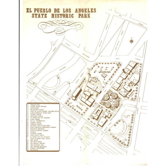 El Pueblo De Los Angeles Other El Pueblo De Los Angeles State Historic Park Map Vintage